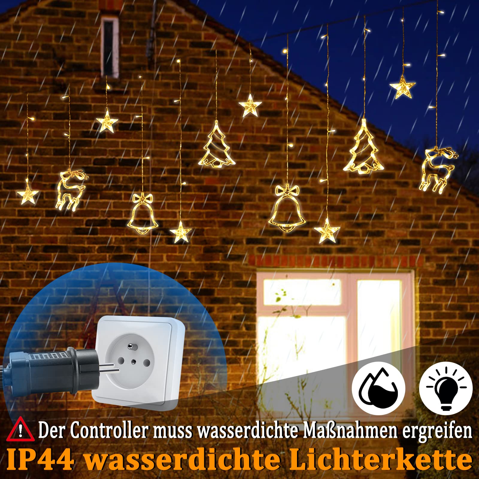 fivmen-weihnachtsdeko-lichtervorhang-138-led-sterne-2-5-x-0-9-m-warmwei image 5
