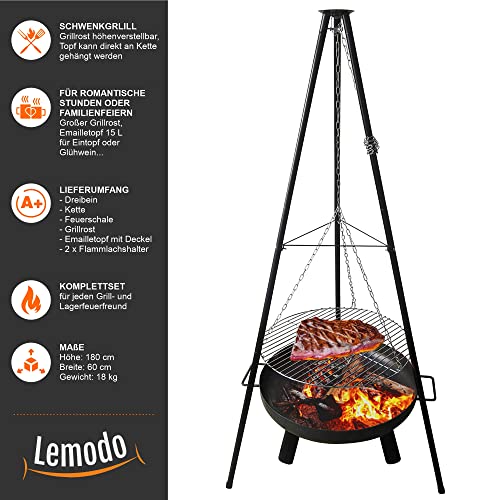 lemodo-schwenkgrill-holzkohlegrill-4in1-mit-feuerschale image 8