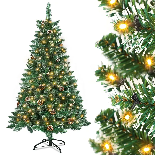 fivmen-weihnachtsbaum-k-nstlich-120-cm-mit-beleuchtung-120-led-mit-schnee-und-ki image 1
