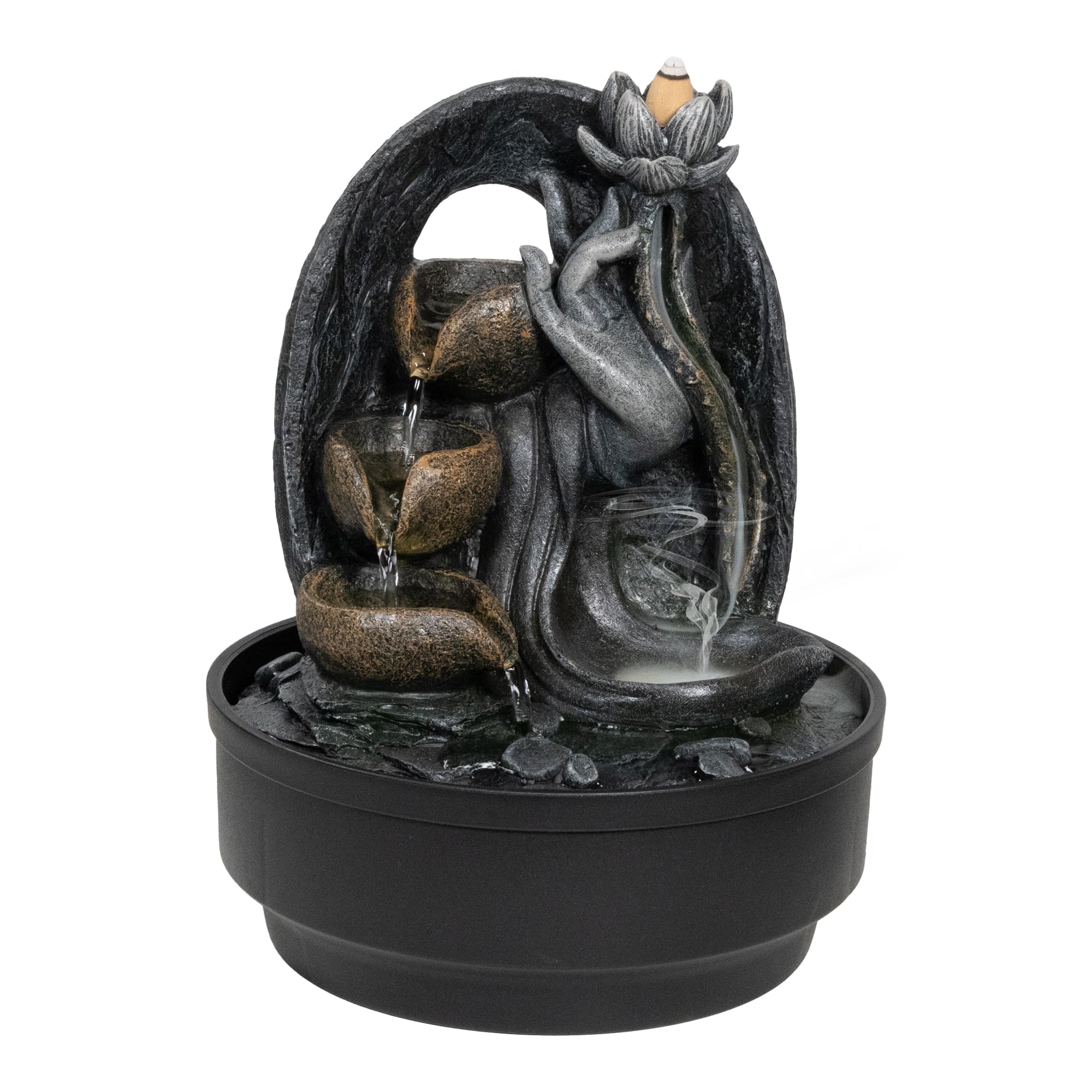 lemodo-zimmerbrunnen-lotus-tischbrunnen-mit-led-und-r-ucherwasserfall image 1