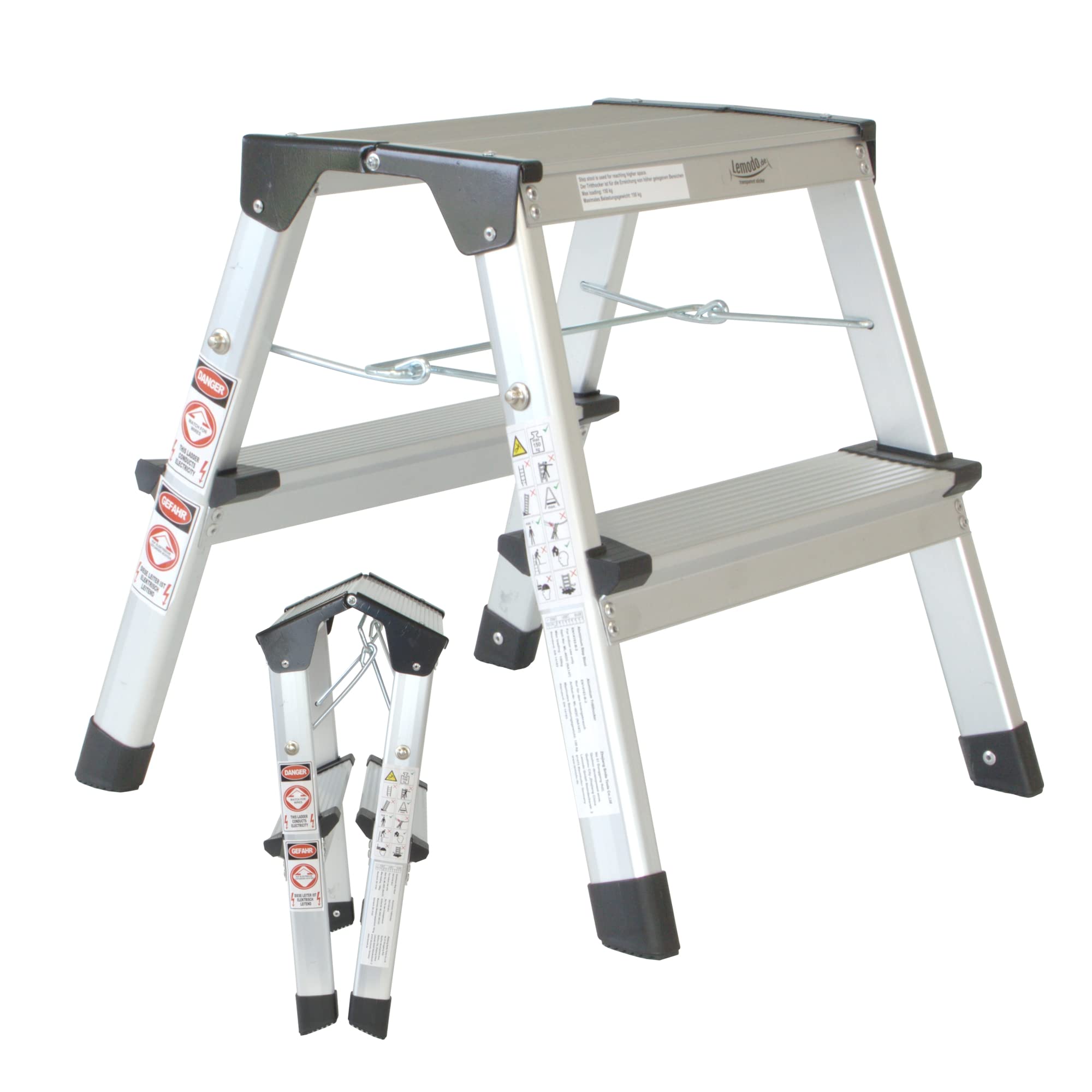 lemodo-alu-trittleiter-klapptritt-2-stufen-41-cm-bis-150-kg image 1