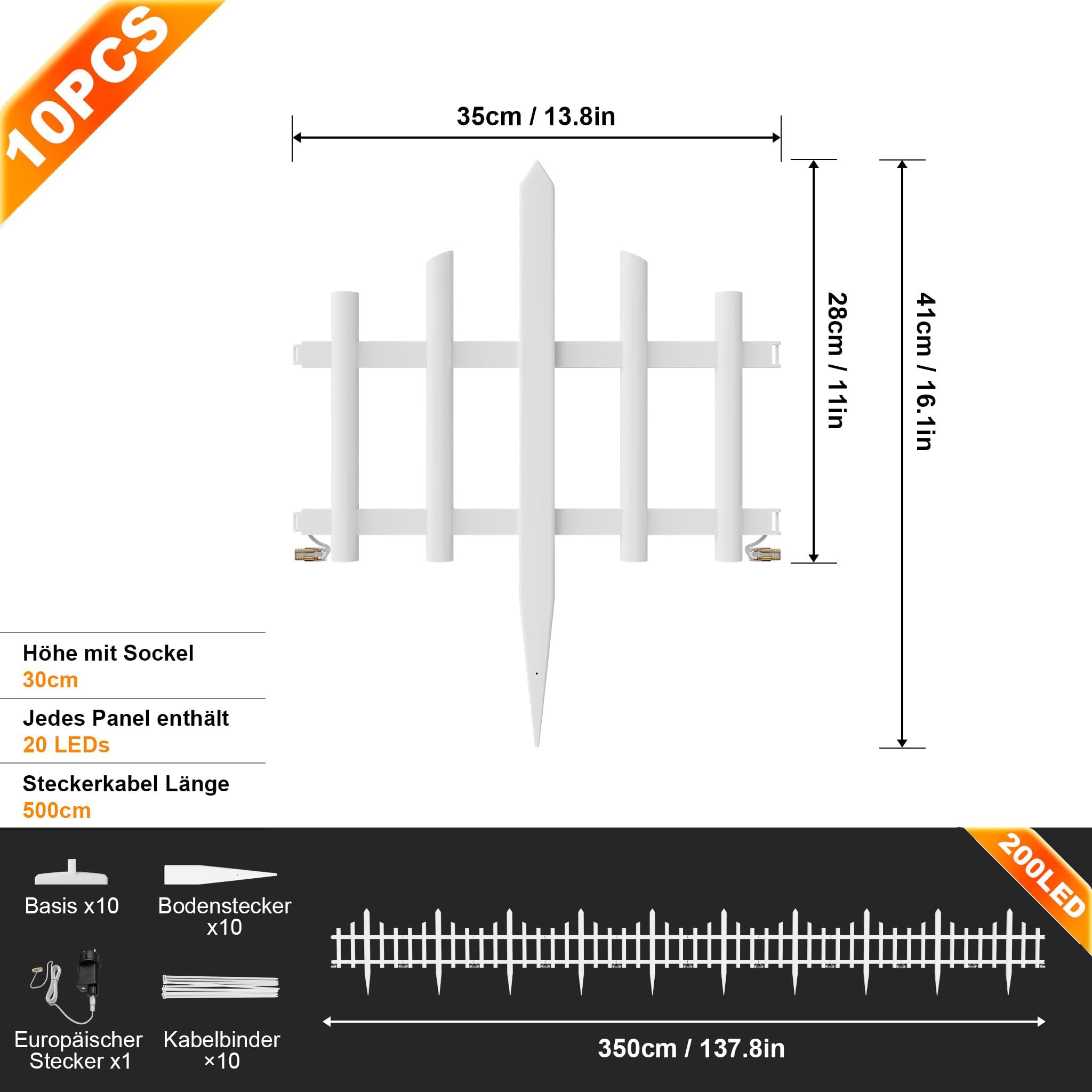 fivmen-weihnachtsbaum-zaun-wei-mit-led-10x-mini-gartenzaun-wellenf-rmig image 3