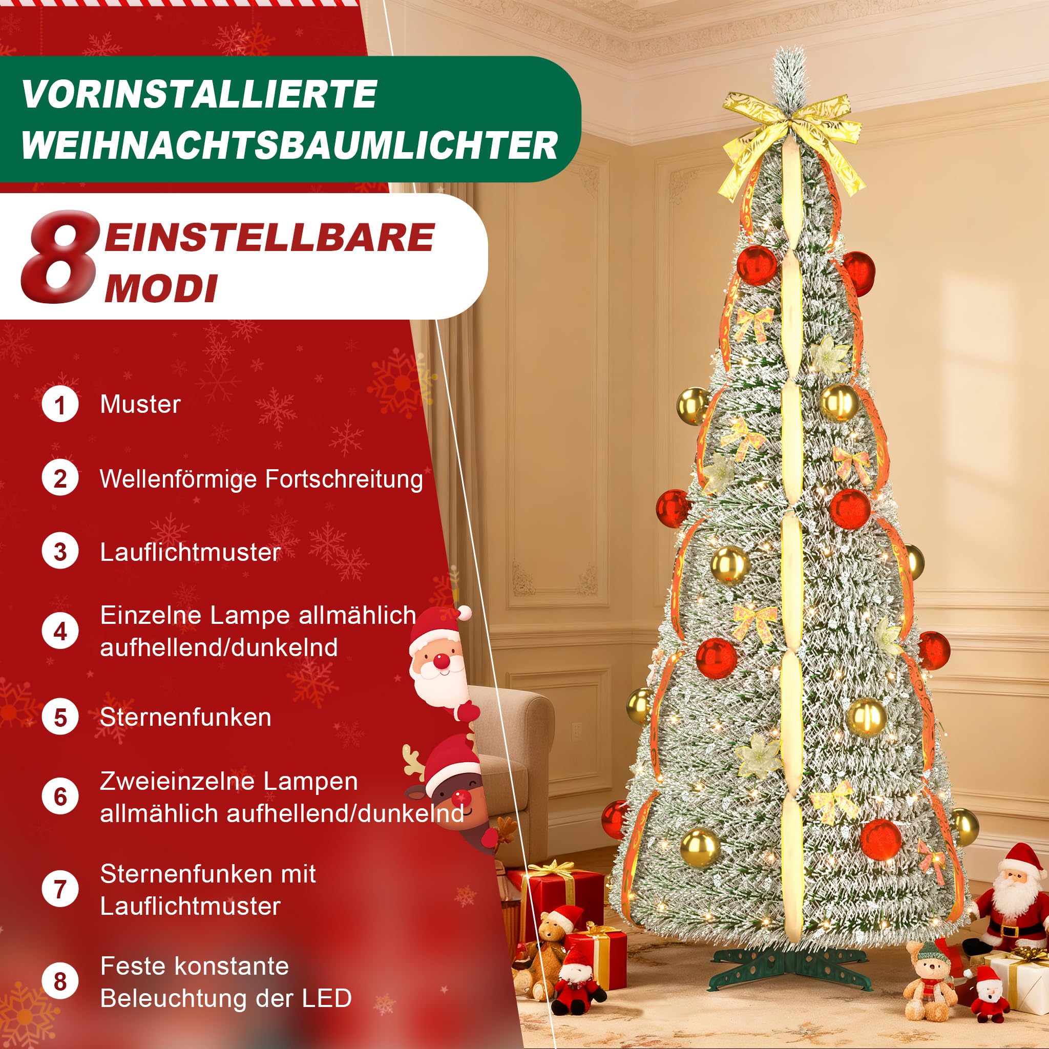 fivmen-pop-up-weihnachtsbaum-180-cm-mit-150-led-warmwei-rot-gold image 3