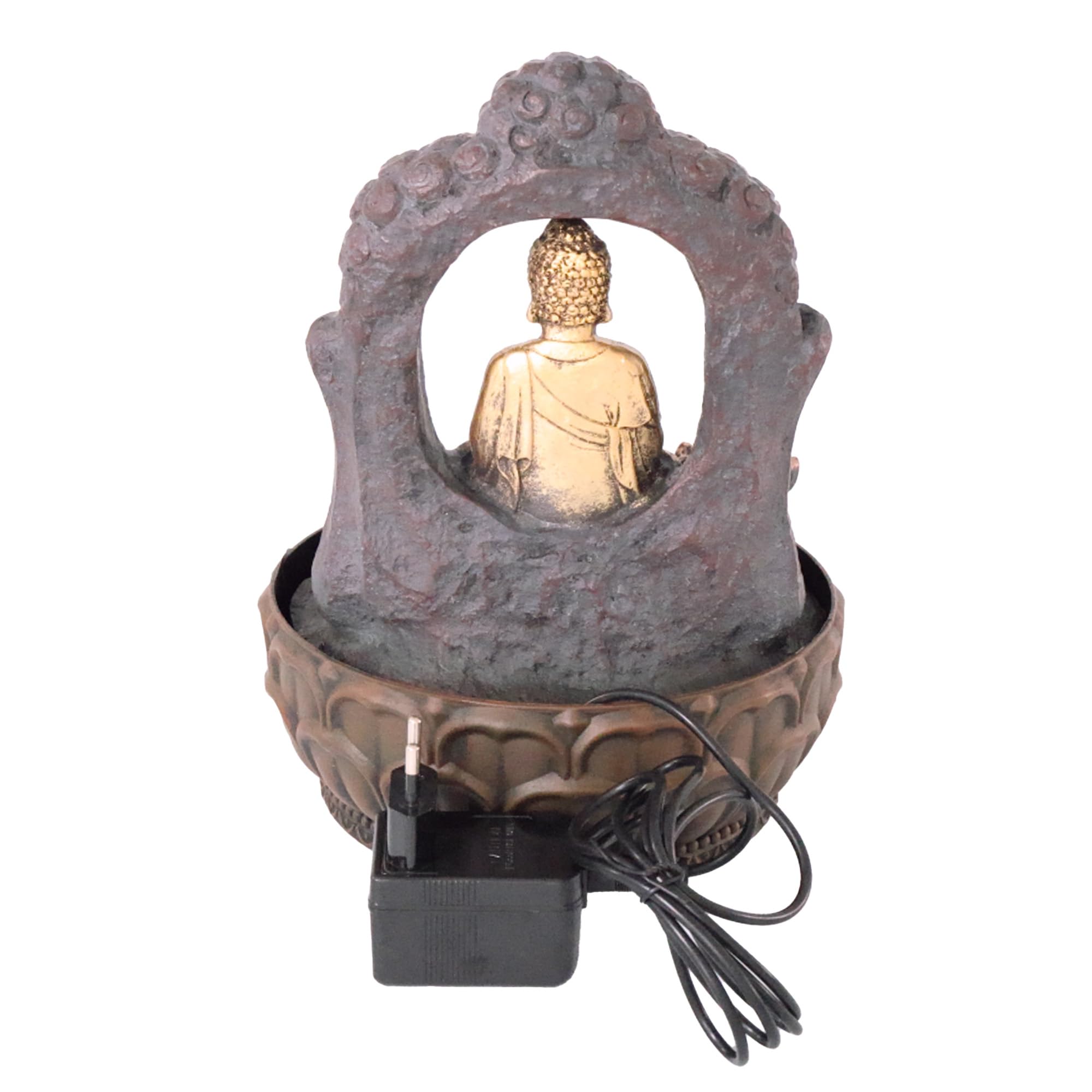 lemodo-zimmerbrunnen-buddha-mit-bogen-und-kugel-led-tischbrunnen-polyresin image 4