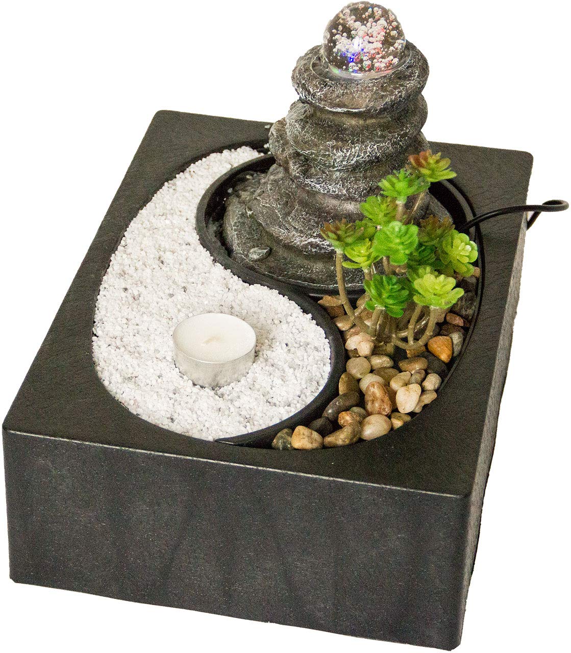 lemodo-zimmerbrunnen-tischbrunnen-mit-led-glaskugel-und-yin-yang-felsengarten image 7
