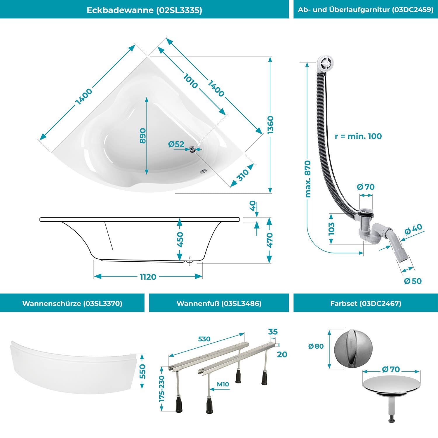 calmwaters-exclusive-2-eckbadewanne-duo-140-x-140-cm-komplettset-wei image 5