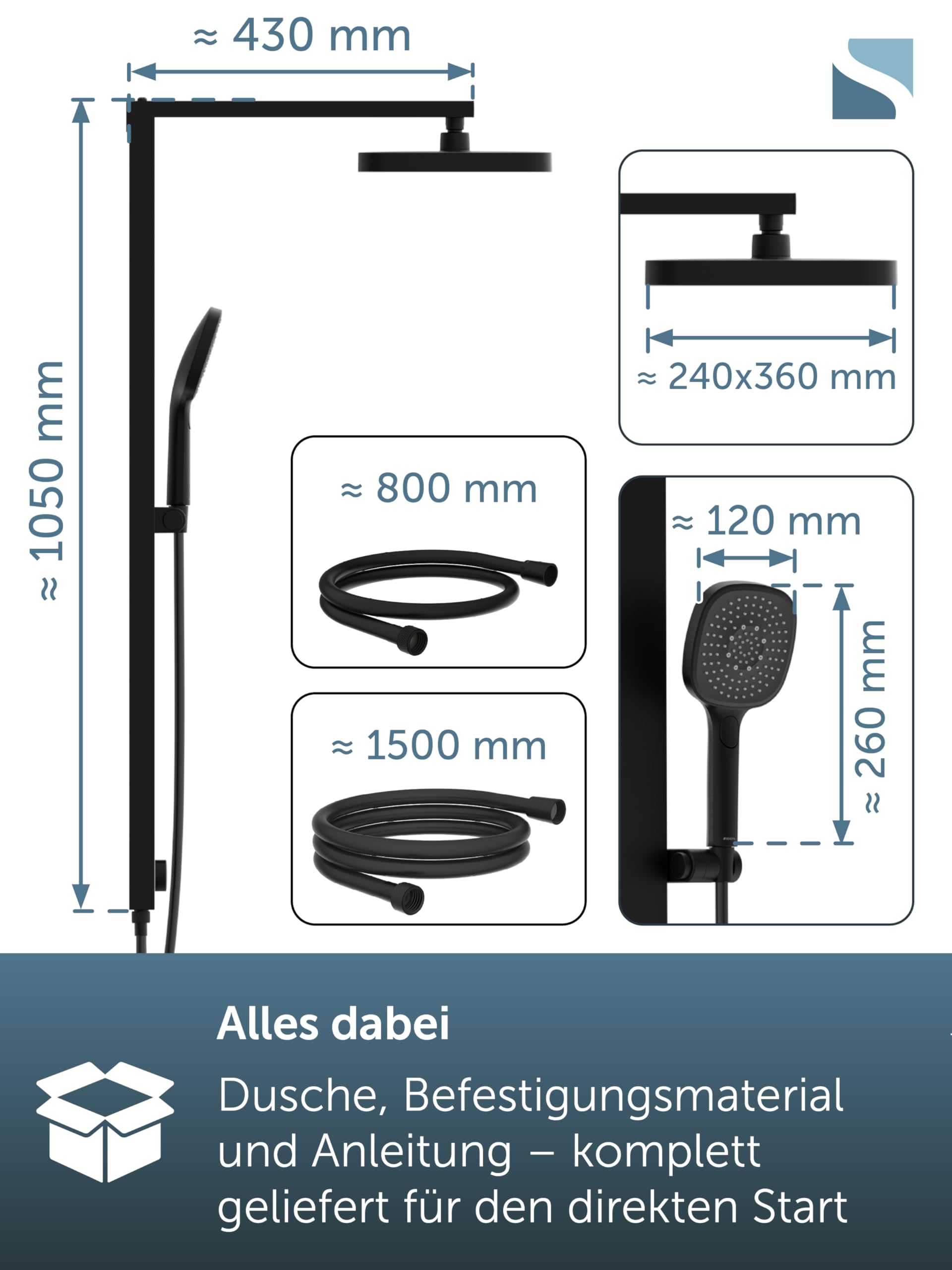 sch-tte-la-palma-duschsystem-ohne-armatur-36x24-cm-edelstahl-schwarz image 2