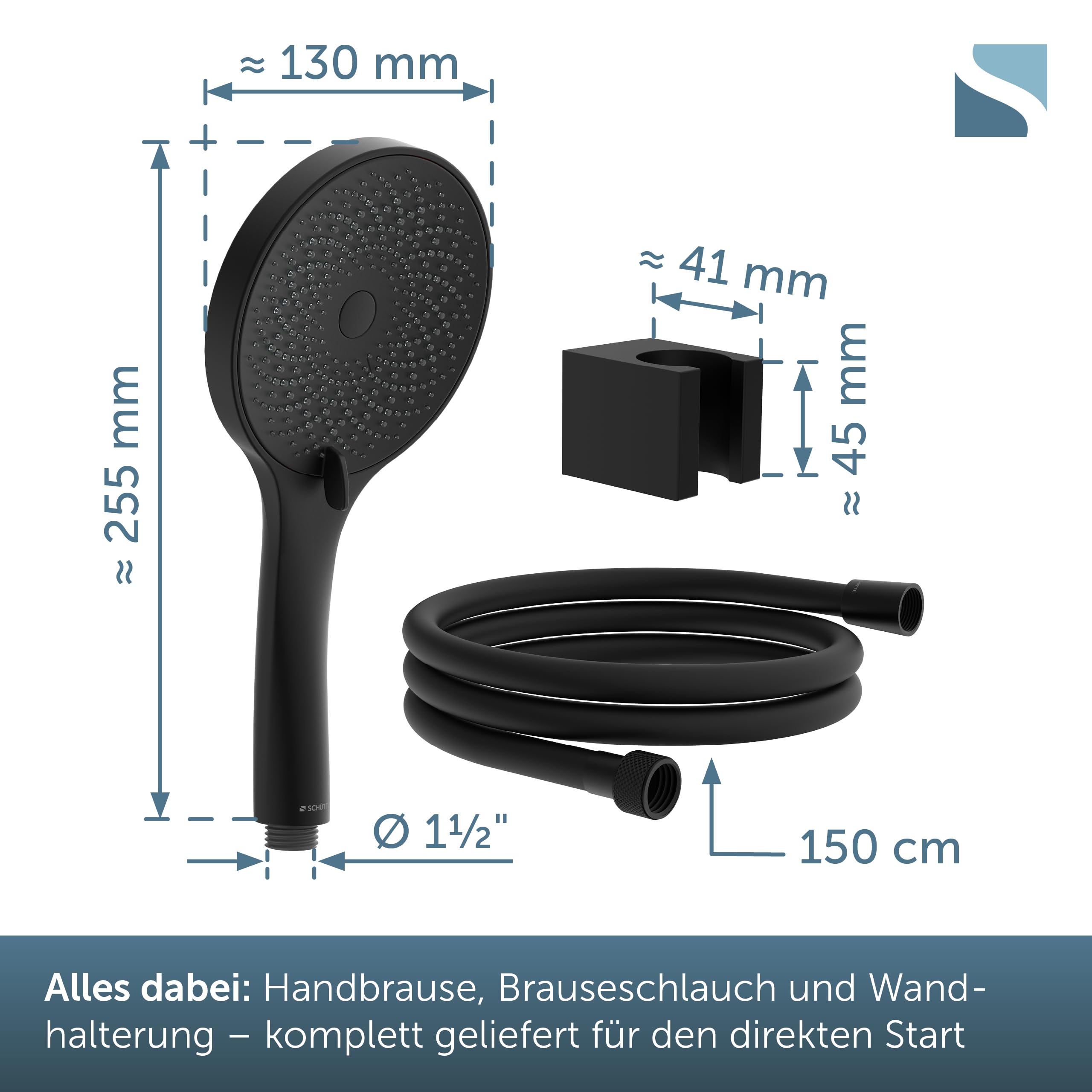 sch-tte-raven-brauseset-schwarz-handbrause-3-strahlig-mit-schlauch-150-cm-und-ha image 3