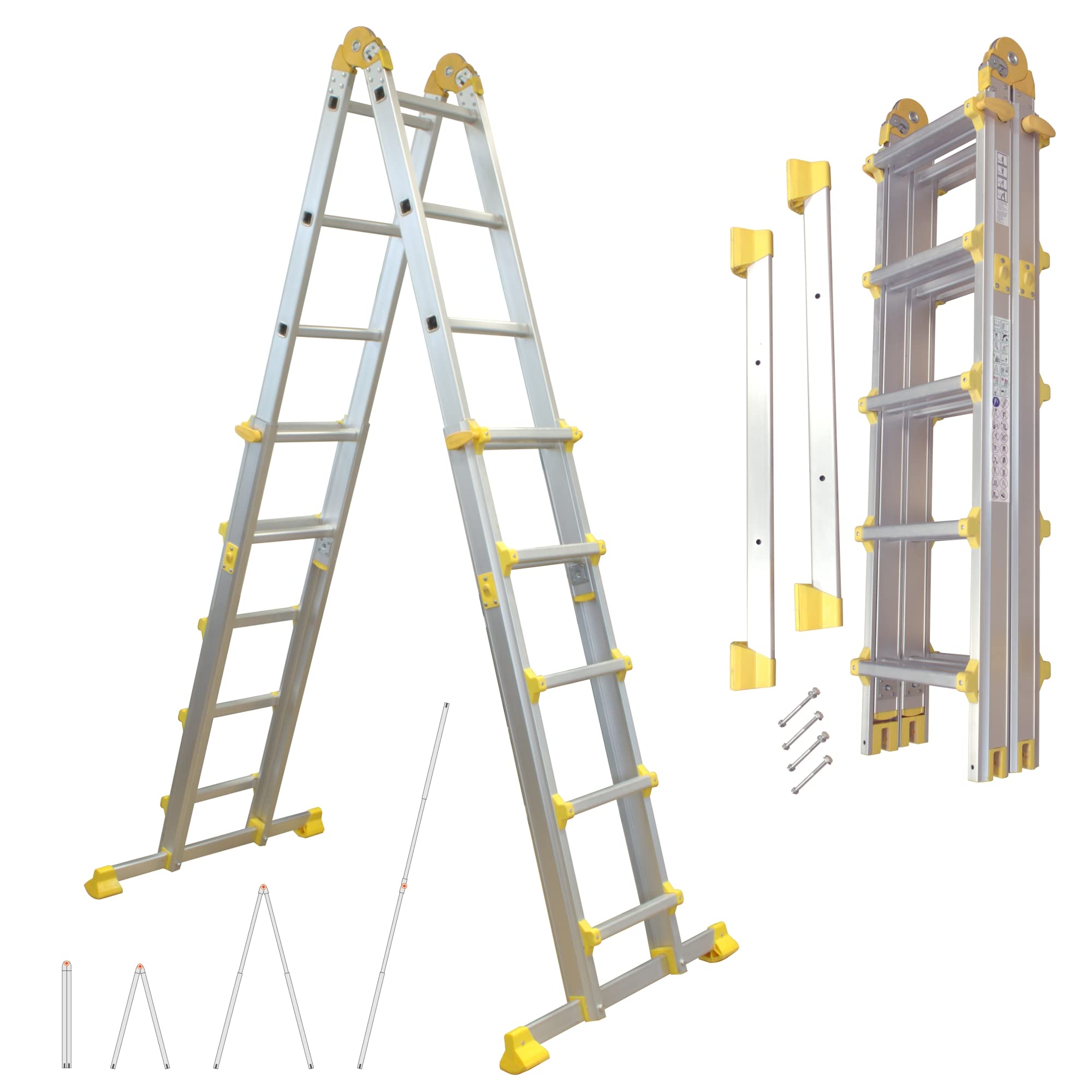 lemodo-mehrzweckleiter-alu-4-teilig-4-6-m-anlege-stehleiter-bis-150-kg image 1