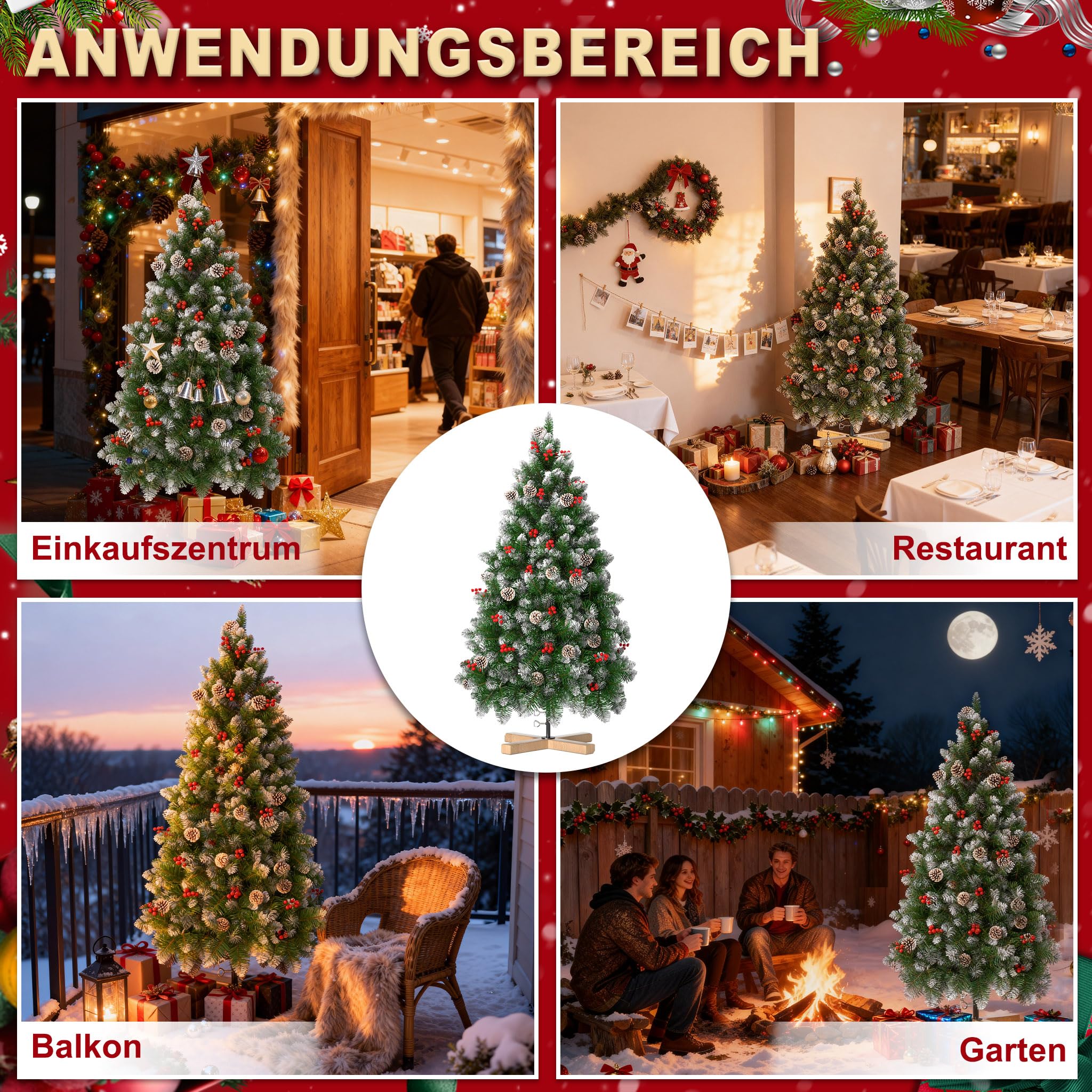 fivmen-weihnachtsbaum-k-nstlich-150-cm-mit-schnee-kiefernzapfen-und-beeren image 7