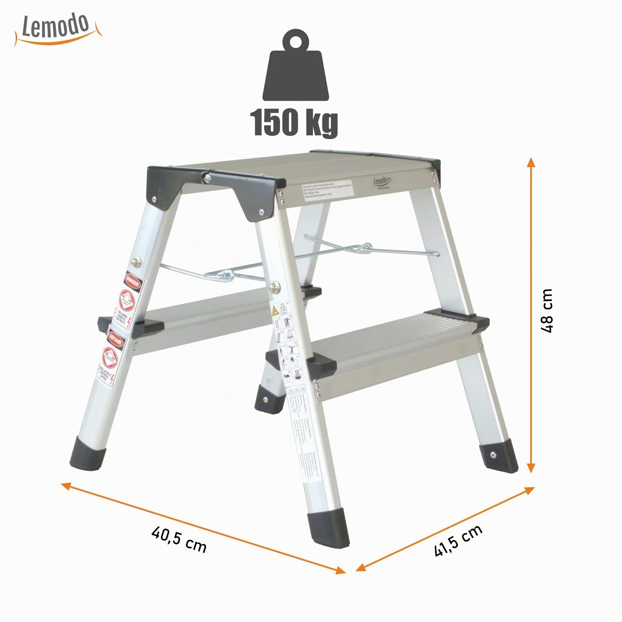 lemodo-alu-trittleiter-klapptritt-2-stufen-41-cm-bis-150-kg image 2