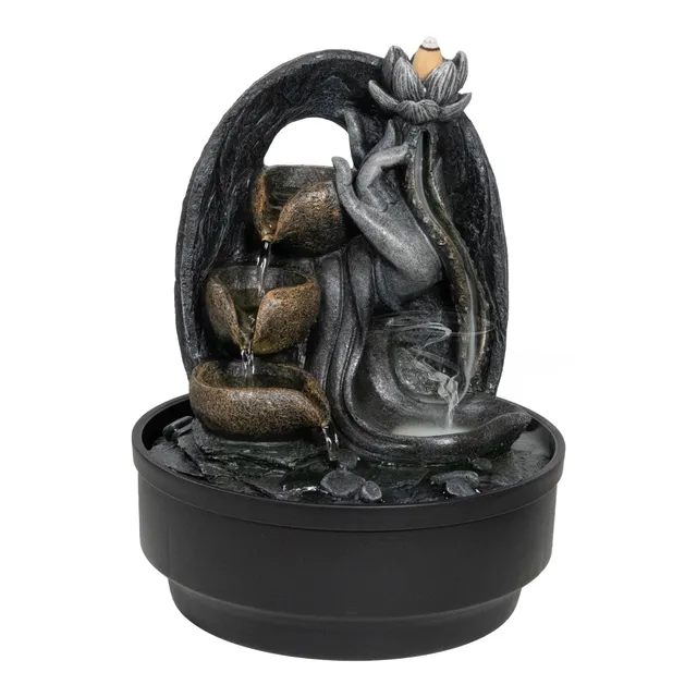 lemodo-zimmerbrunnen-lotus-tischbrunnen-mit-led-und-r-ucherwasserfall image 1