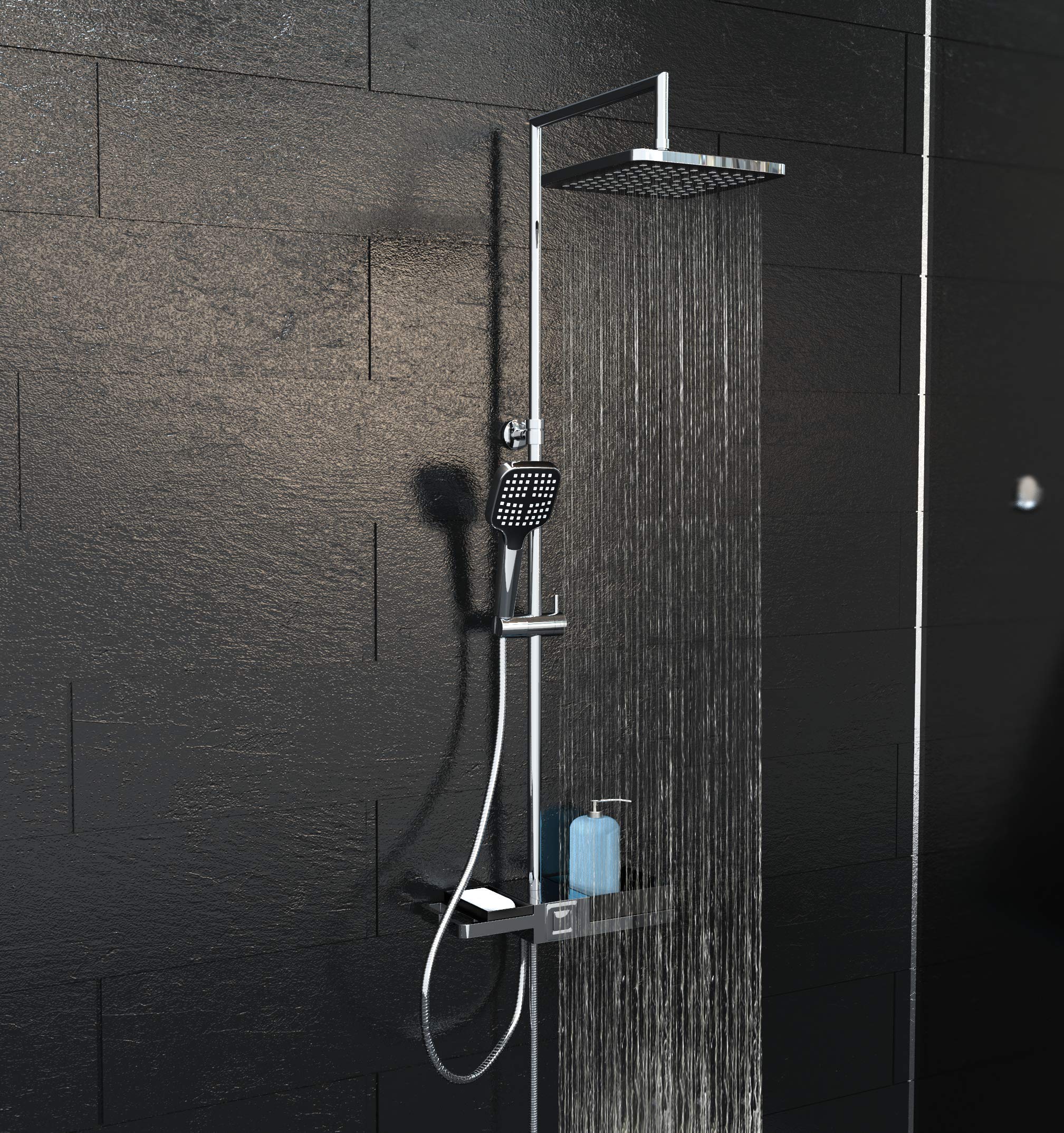 sch-tte-blueperl-duschsystem-ohne-armatur-22-5x22-5-cm-mit-ablage-chrom-schwarz image 8
