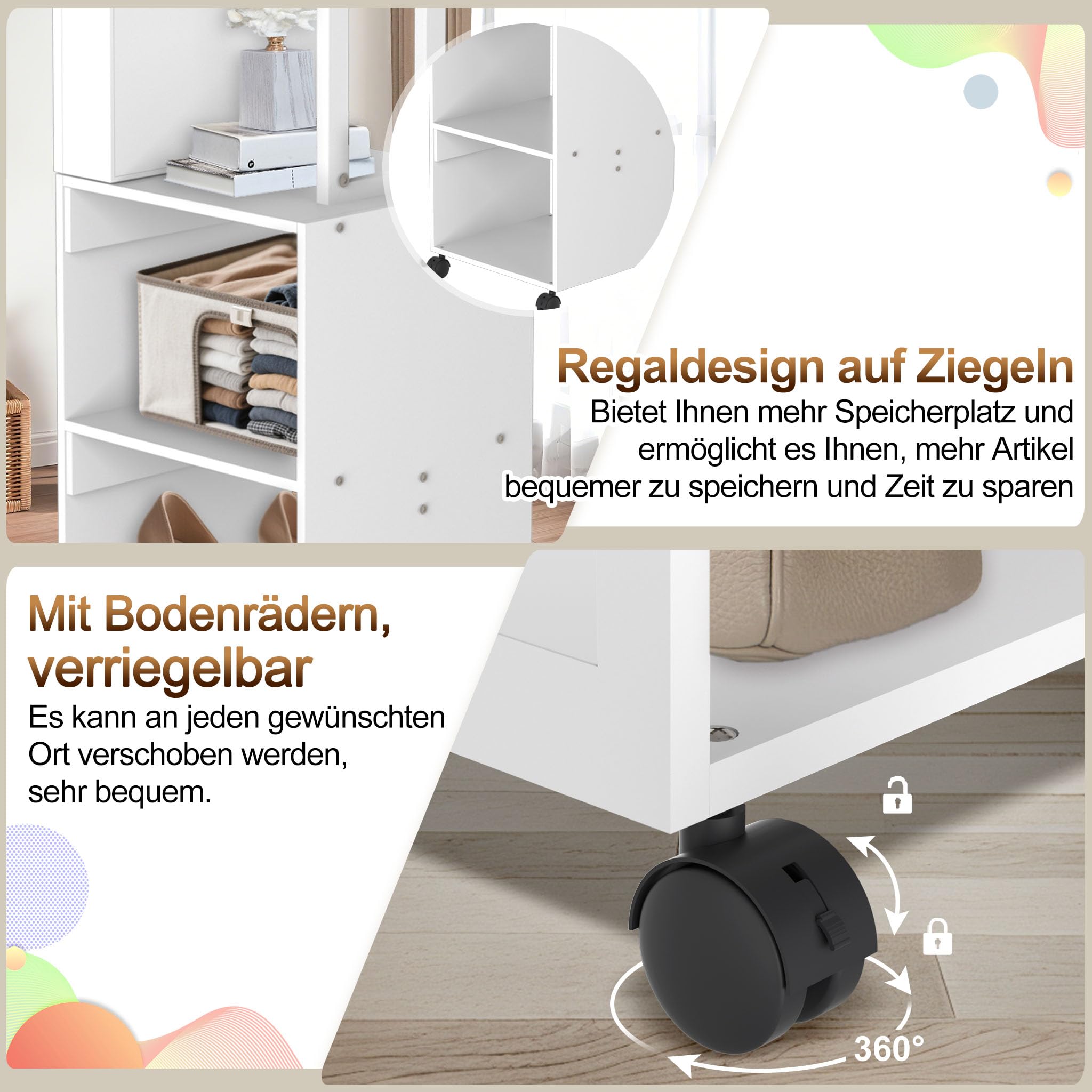 fivmen-schmuckschrank-mit-spiegel-wei-spiegelschrank-mit-rollen-und-6-leds image 3