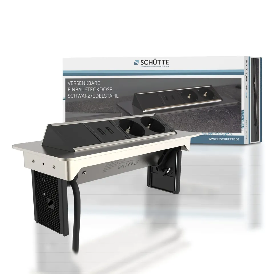 sch-tte-3074-klappbare-einbausteckdose-2x-usb-2x-230v-edelstahl-f-r-arbeitsplatt image 1