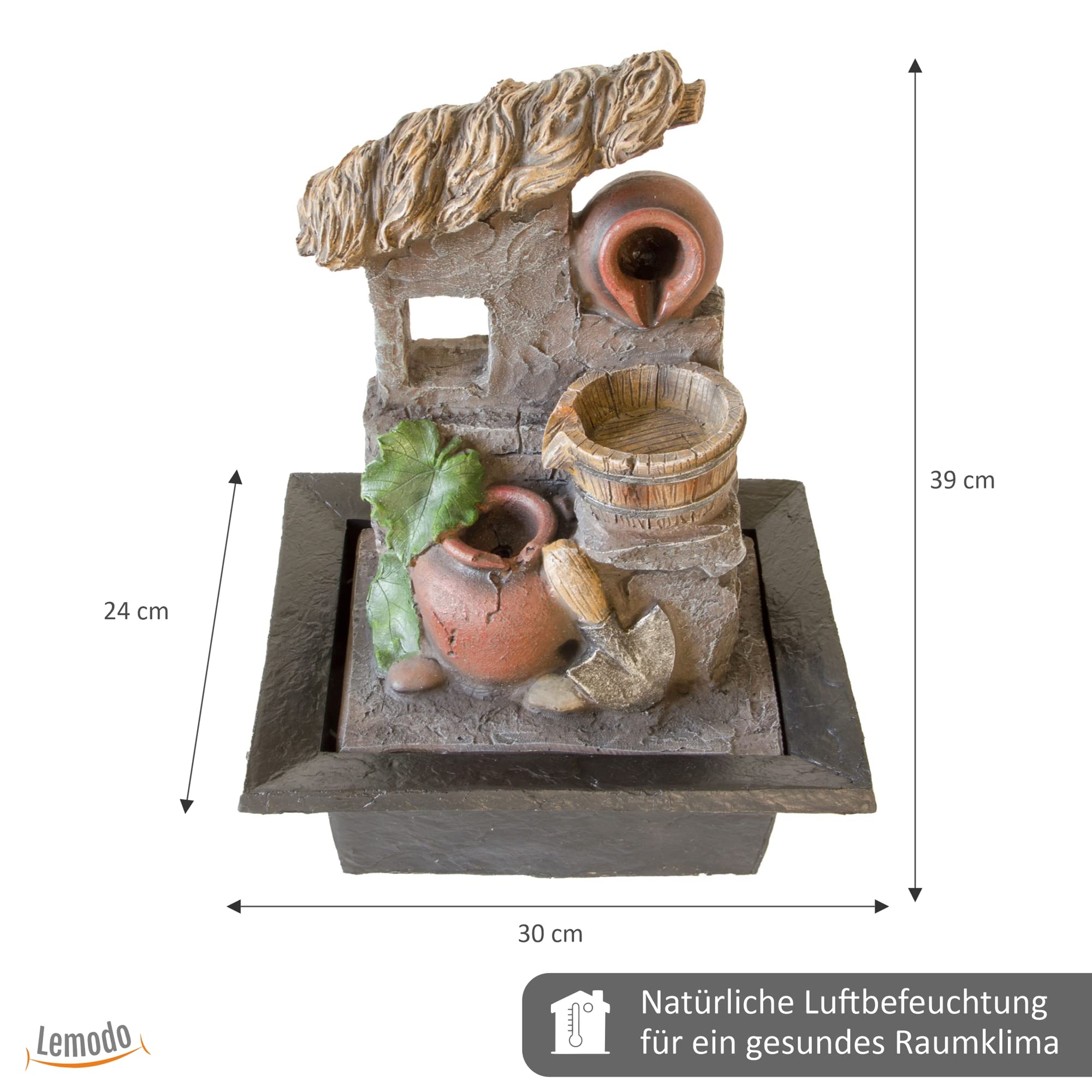 lemodo-nativ-zimmerbrunnen-toskana-mit-led-tischbrunnen-grau image 3