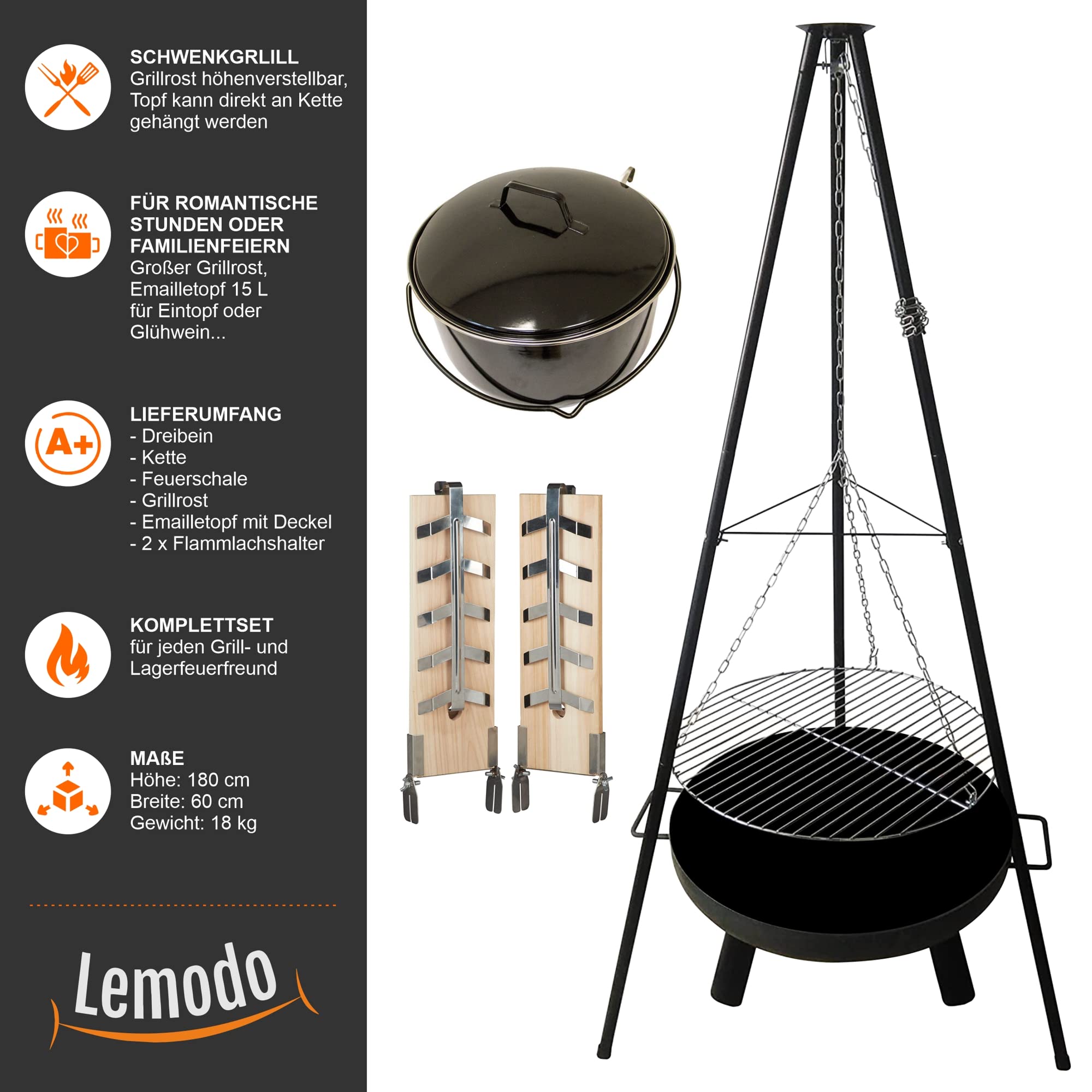 lemodo-schwenkgrill-holzkohlegrill-4in1-mit-feuerschale image 2
