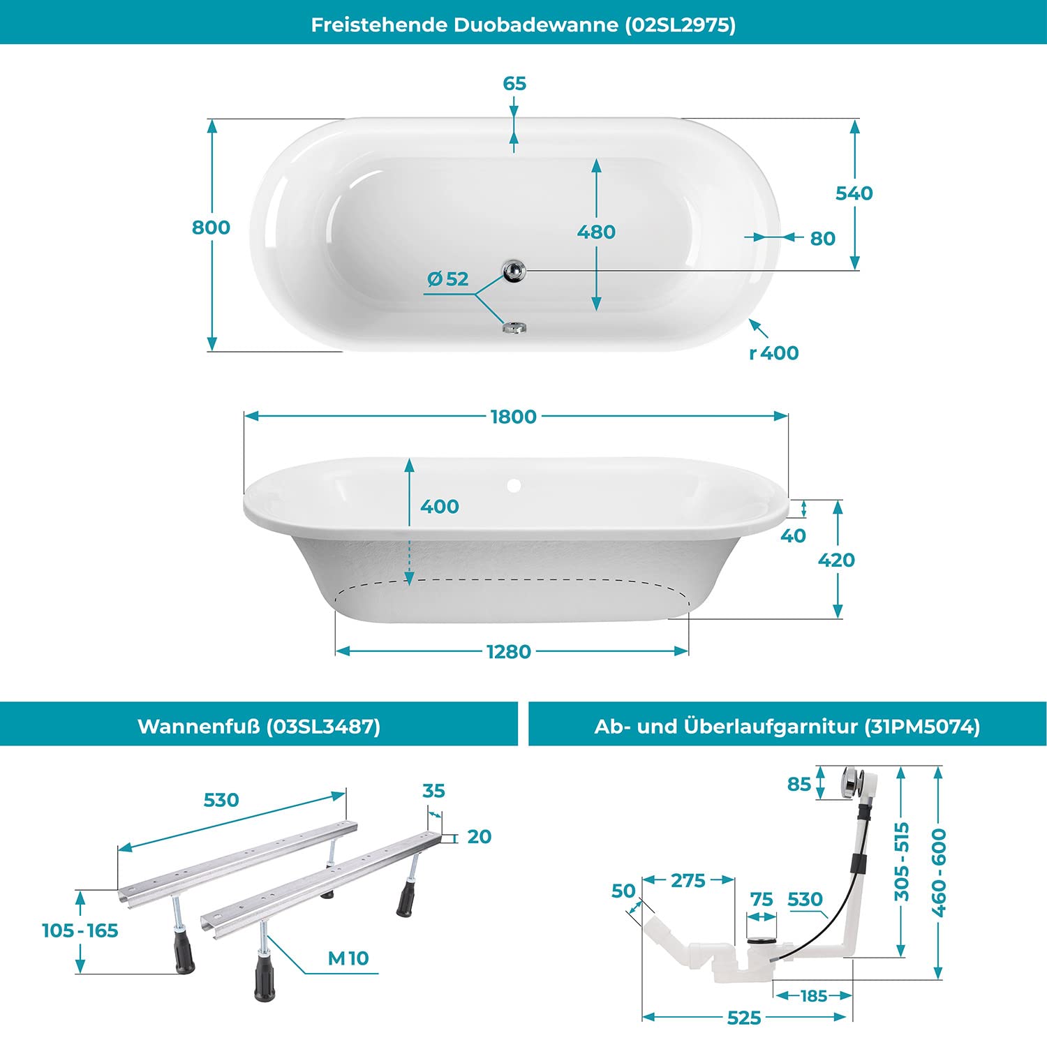 calmwaters-honest-badewanne-freistehend-180x80-komplettset-wei-duowanne image 5